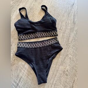 Black Textured Bikini Set